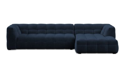 Colțar cu tapițerie din catifea și șezlong pe partea dreaptă Windsor & Co Sofas Vesta, albastru