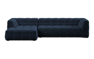 Colțar cu tapițerie din catifea și șezlong pe partea stângă Windsor & Co Sofas Vesta, albastru