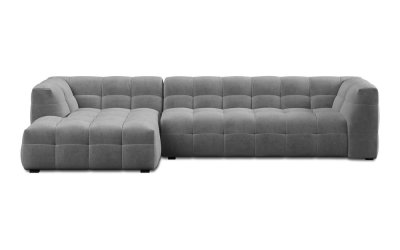 Colțar cu tapițerie din catifea și șezlong pe partea stângă Windsor & Co Sofas Vesta, gri